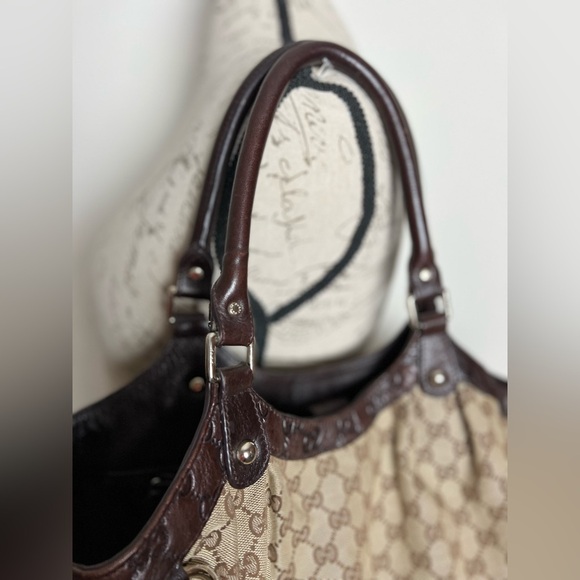 Gucci GG Tan Brown Monogram GG Canvas Large Sukey Tote FREE SHIPPING - Picture 9 of 16